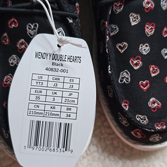NWT Hey Dude Wendy Youth Double Hearts – Black Sz YT3 - Picture 5 of 7